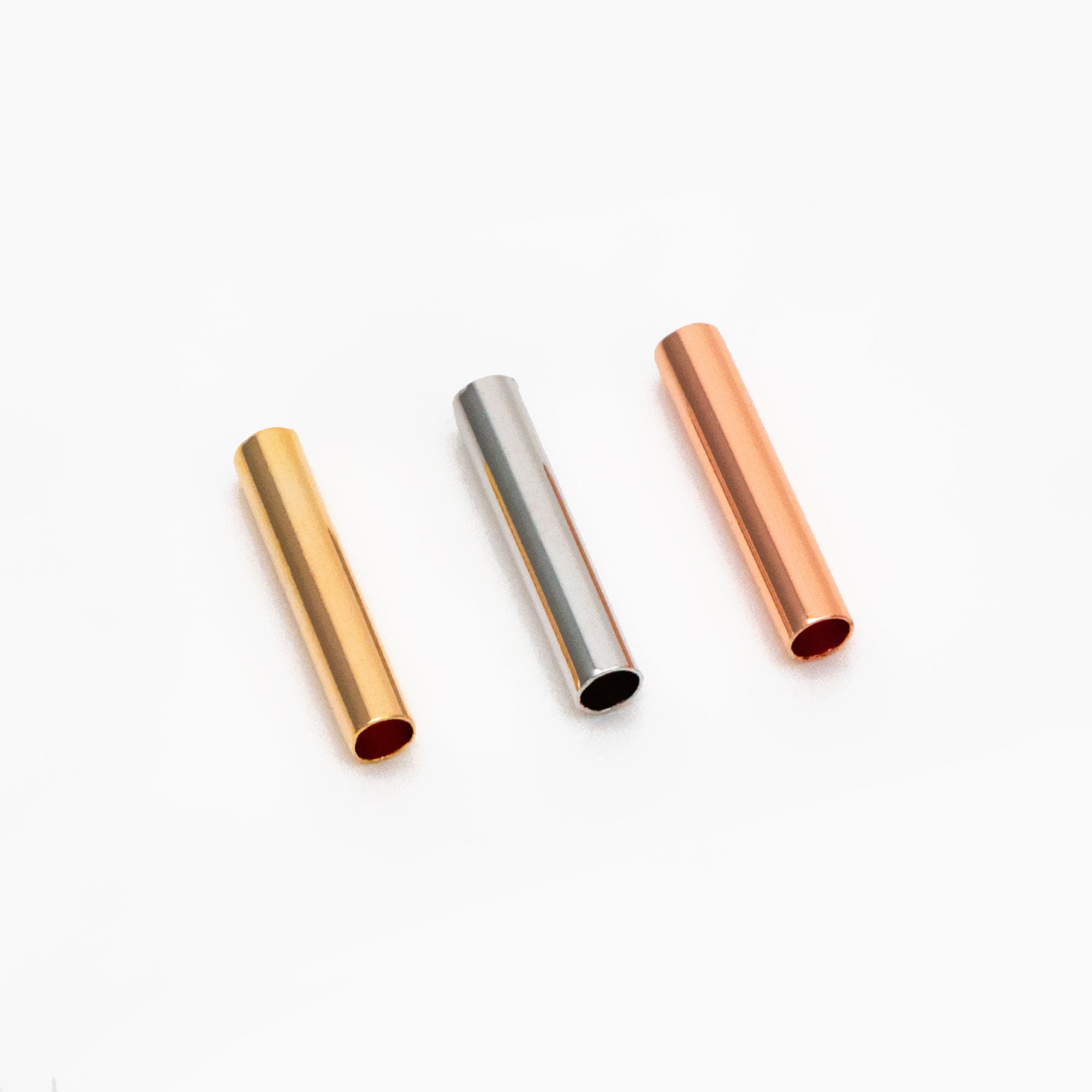 50pcs Gold/ Silver/ Rose Gold Straight Tube Beads 10x2mm , Real Gold/ Rhodium plated Brass Tube Spacers (GB-274)
